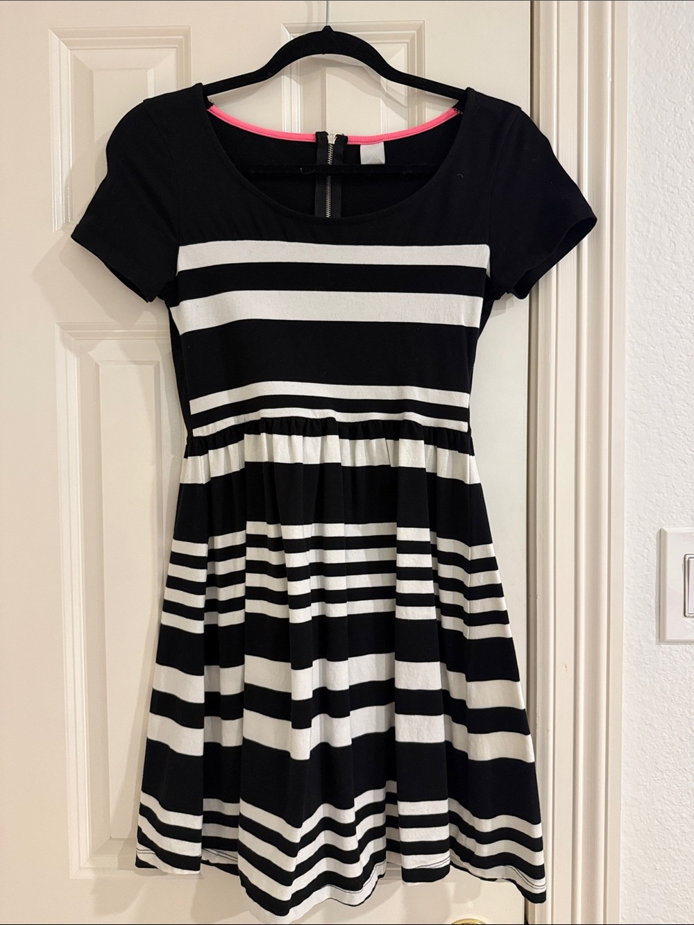 Black and White Striped Cotton Short Sleeve Dress